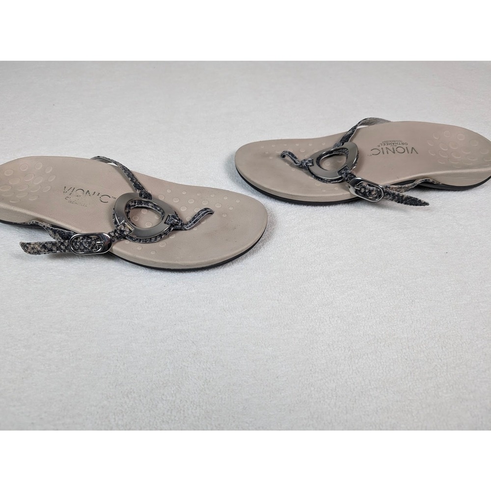 Vionic Amber Sandals Women 9 Grey Snakeskin Excellent Thong Womens - Picture 5 of 8